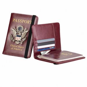 eagle Print Card C Passport Holder PU Leather Wallets Change Purse with Elastic Cord for Women Men E3VL#