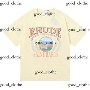 23SS RHUDE MENSTシャツ高品質のテスデザイナーカジュアルファッション半袖ヨーロッパアメリカメンズラウンドネックTシャツ926