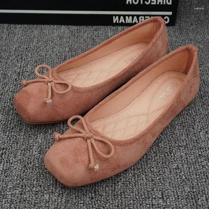 Casual Shoes EU35-42 Koreanska kvinnor Ballettlägenheter Suede Läder Lagen Loafers glider på Moccasins Square Toe Ballerina Flat Woman