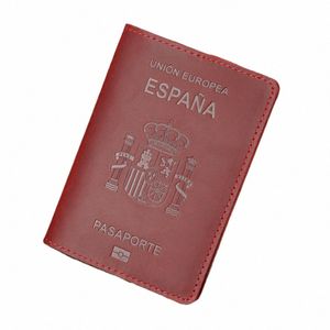 Äkta läder pass för espana kreditkortsinnehavare vintage män kvinnor passfodral rese plånbok b4rw#