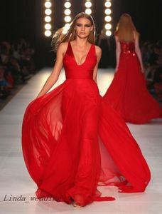 Seksowne czerwone sukienki wieczorne Designer głęboki V Długie szyfonowe suknie wieczorowe Vestidos de Fiesta6695401