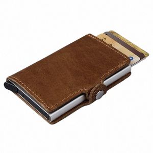 Humerpaul Hot Thine Leather Credit Popup Card Card Wallet Men Metal RFIDブロックアルミニウムBussin Bank Cardholder Case E3QT＃