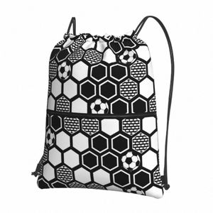 Vändbar tryckfotbollsbollmönster Soccer DrawString ryggsäck med blixtlås Sports Gym Sackpack String väska för vandring U0U7#