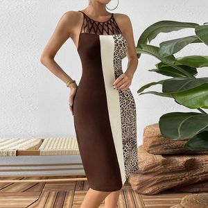 Повседневные платья Lady Open Back Stenge Party Dress 2024 Сексуальные женщины Полые леопардовые припечатки коктейль бодикон с плеча длинные