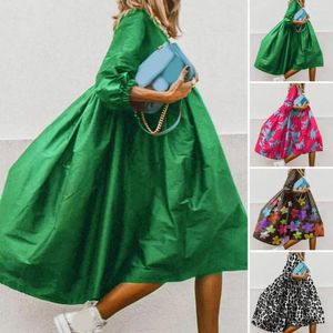 Casual Dresses Summer Dress Round Neck Breathable Solid Color Women Midi Baggy Irregular Large Hem Long Female Clothes