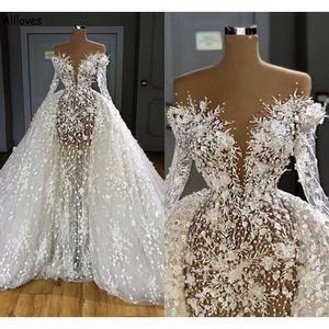 Dubai Arabia Abitidaspa Abiti da sposa sirena marocchina con treno staccabili splendidi perle in pizzo perle abiti da sposa a maniche lunghe Vestidos cl