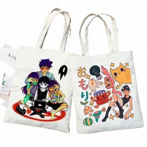 Omori Game Ladies Handbags Cloth Canvas Anime Neutral Cat Tote Bag Shop Travel Women Eco återanvändbara axel shoppare väskor j6my#