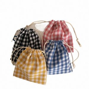 Lattice Cott Cott Fabric Floral Drawstring bolsa de armazenamento embalagem moeda de moedas L Bolsa de batom de bato