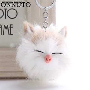 Plüsch -Schlüsselanhänger niedliche Pelzkugel Keychain Katze weiche Pompom Tier Schwanz Schlüsselring Auto Plüsch Fuzzy Schlüsselkettenringbeutel Anhänger Zubehör Juwely Geschenk Y240415