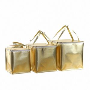 gold Insulated Bag Thermal Cooler Picnic Foldable Ice Pack Portable Cake Carrier Food Pizza Delivery Insulati Lunch Bag Q4LQ#