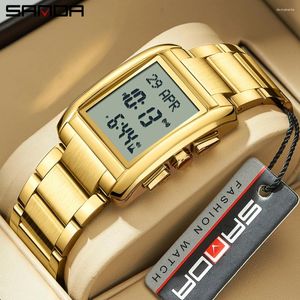 Armbanduhr Sanda 6169 Männer elektronische Uhren rund quadratisch modisch leuchtend Edelstahl Armband Arabische Gezeitenanbetung Männliches Handgelenk Uhr Uhr