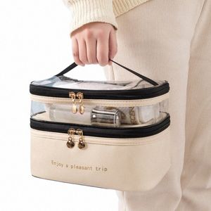 Fudeam Waterproof PVC Women Cosmetic Bag Portable Travelling Leather toalettartiklar Organisera lagring Make Up Case Transparent Handbag 71vy#
