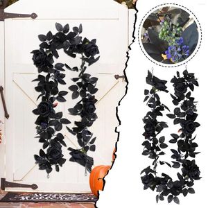 Dekorativa blommor Konstgjorda blommhuvuden Black Rose Vine For Halloween Decor Hanging Silk Outdoor