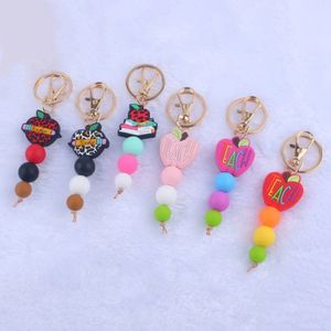 Övergångsgräns Ny silikonpärla Keyring smycken Creative Diy Cartoon Apple Keychain Väskor hängande tillbehör grossist