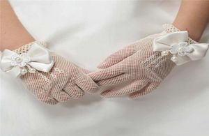 New Girls Gloves Cream and White Lace Pearl Fishnet Communion Flower Girl Party and Wedding Gloves9289896