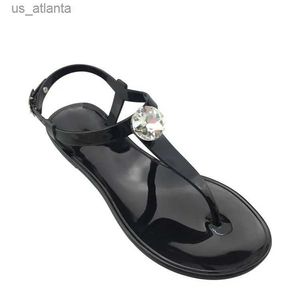 Sandalen Frauen 2024 Heiße Mode-Strass-Sommer-Strandschuhe transparente PVC-Gelee flache Sandale Frau Großgröße 36-42 H240416 6S80