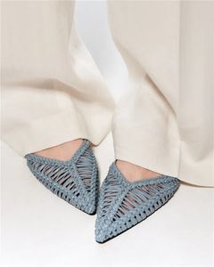 Luksusowy projektant mody tkany sandały damskie spiczasty mieszkania damskie letnie letnie plażowe mieszkania