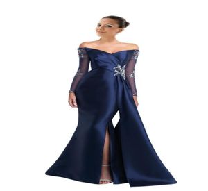 Long Sleeves Off shoulder Evening Dresses Formal Gowns Elegant Designer Illusion Crystal Beaded Cheap Long Slits Prom pageant Dres4536518