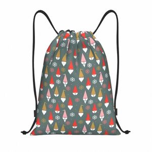Skandinavian Santa Gnome DrawString Bag Män Kvinnor Fällbar Gym Sports Sackpack Training Storage Ryggsäckar E6WS#