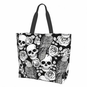 tote Bag Skull Raven Travel Shoulder Bag Handbag Purse for Yoga Gym Travel Beach C275#