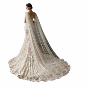 Biała kość słoniowa Washer Washer LG Cloak Wedding Cape Veil One Warstwa Katedralna długość Katedralna Prosta elegancka welonowa welon Bridal Shawl B76O#