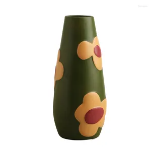 Vases Retro Style Creative Painted Ceramic Vase Ornaments Living Room Flower Arrangement Porch TV Cabinet Decoration