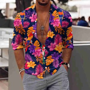 Camisa casual masculina de vj1m camisa floral folha tropic 3d impressão masculina moda havaiana praia de manga curta lapes menino 240417