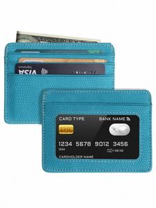 Minimalistisk smal kreditkortshållare med transparent ID -fönster, liten läderkort plånbok för kvinnor män q0x3#