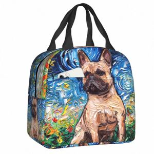 Bulldog francês Bulldog Starry Night Lanch Saco de lancheira isolada quente para mulheres para mulheres Trabalho para a escola Picnic sacolas P4KI#