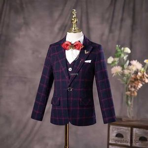 Suits Gentleman Kids Purple Jakcet Vest Pants 3PCS Photograph Dress Boys Luxurious Wedding Suit Children Formal Stage Show Costume