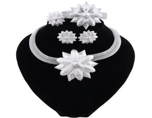 New Trendy Elegant Silver Plated Necklace Earrings Bracelet Ring Dubai Jewelry Sets for Women Party Accessories6117423