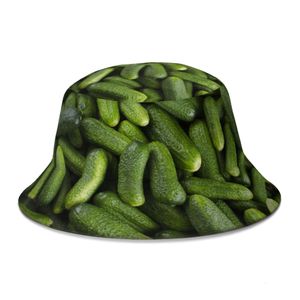 Summer Green Sausage Pickled Cucumber Bucket Hat for Women Men Outdoor Foldable Bob Fisherman Hats Sun Cap 240401