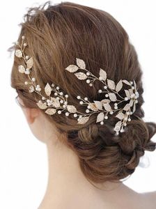 vintage liście i kwiatowy pałąk ślubny Czegher HEDPIEL Crystal Pearl Hair Vine Fr H Wedding Hair Acries Y6xj#