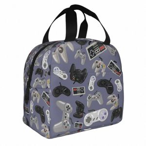 Old School Video Game Ctroller - Wiederholungsmuster isoliertes Mittagsbeutel Mahlzeit Ctainer Cooler Bag Lunch Box Tote Bento Beutel x3HD#