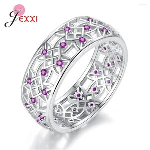 Rings Cluster Fashion 925 Sterling Silver Wide Finger for Women Girls White/Fuchsia Color Zirconia Wedding