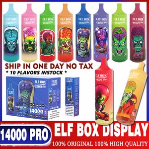 Elf Box 14000 Pro Puffs 14K Eingangswerte Vapes Stift Original Puff 14000 Elektronische Zigaretten 14ml Pod Mesh Spule 6 RGB wiederaufladbare luftanpassbare 0% 2% 3% 5% Gerät 15000