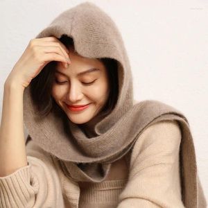 Halsdukar ankomst Autumn Winter Knit Women Scarf Solid Pure Cashmere Poncho Warm Fashion Capes Hooded Lady High Quality