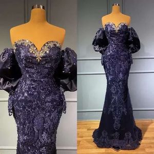 Tamanho árabe mais ASO ebi ebi luxuosos vestidos de baile de renda de renda amizade de festa azul marinho sexy