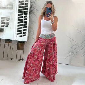 Skirts Ethnic Paisley Print Elastic Patchwork Waist Lightweight Pants Loose Hem Casual Vacation Skirt For Women