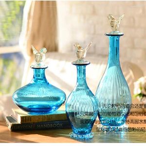 Bottles Home Goods American Country Xia Kelin Blue Glass Storage Tank Canister Wholesale Decorative Handicrafts