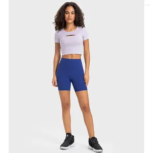 Leggings femininas Spr listrada com nervuras com nervuras de pele nua em forma de cintura de ioga Ciclismo de ciclismo ao ar livre Mesma camiseta curta oca