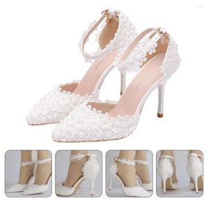 Scarpe casual matrimoni in pizzo floreale abito appuntita tacchi alti sandali puntati sposa calzature da sposa