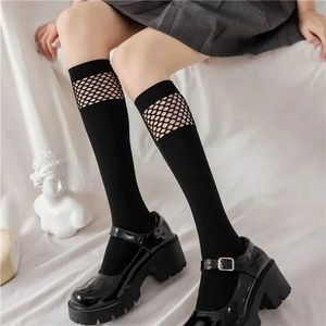 Sexy Scars Fashion Women Sexy Knee High Socks Mesh Stockings Fishnet Cute College Style JK Girls Student Black Gothic Long Socks 240416