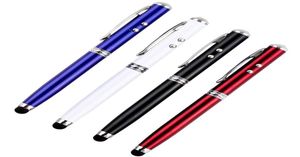 4 w 1 laserowy wskaźnik LED LED Torch Touch Pen Stylus Ball Pen do Smart Phone Drop Whole6783859