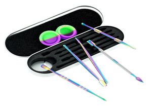 Rainbow Silber Raucher DAB Tool Kit Set mit 5ml Silicon Container 5pcs Long Dabber Tool Metal Einpackung für Wachs Trocken Herb1721297