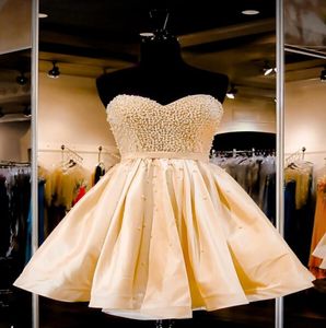 Gold Beaded Vestidos Homecoming Dresses 2017 Sweetheart Back corset A Line Short Cocktail Party Prom Dresses 8th Grade Graduation 1761254