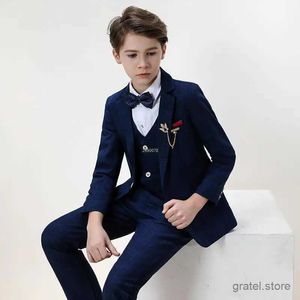 Suits Big Teenager Tuxedo Dress Children Dance Costume Flower Boy Wedding Suit Kids Formal Jacket Vest Pants 3PCS Party Photograph Set