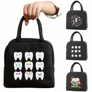 portable Lunch Bags Fresh Cooler Pouch for Office Students Cvenient Lunch Box Tote Couples Teeth Print Food Ctainer Handbag 33Nj#
