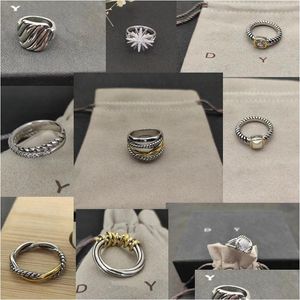 Band Rings Luxury Brand Twisted Two Color Cross Pearls Designer Ring for Women Fashion 925 Sterling Sier Vintage Jewelry Diamond Engag Otpqg