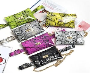 Säljer kvinnor midja väska snakeskin tryckkedja dekoration justerbart bälte för mobiltelefonnycklar pengar b5 väskor7143570